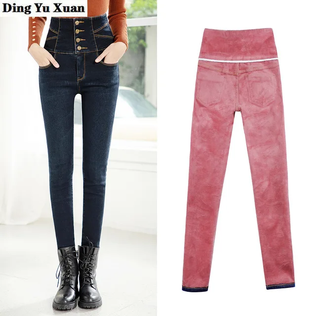 

Женские теплые обтягивающие джинсы с внутренней подкладкой, женские зимние толстые джинсовые брюки на пуговицах с завышенной талией и флис...