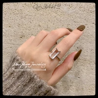 sexmara 20fw new coldframe rectangular transparent crystal stone ring temperament ring for women girls jewelry gift wholesale