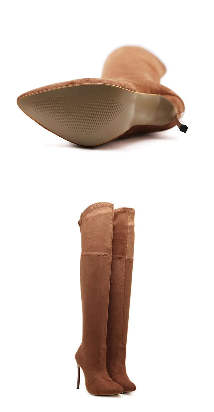NIUFUNI 2021 Lady Sexy Over The Knee Boots High Heels Autumn Pointed Toe Suede Shoes Woman Comfortable Slim Stretch Botas Mujer