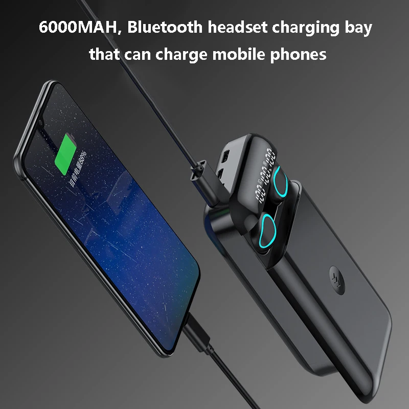 

X38 Bluetooth Invisible Headset In-ear Wireless Game 6000mAh Charging Box 9D Stereo Sport Run Type-C/USB for Mobile Phones