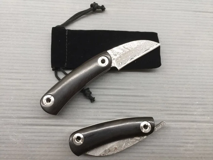 

Damascus steel folding pocket knife Manual small zsize portable EDC knife utility knife Rosewood handle