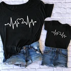 Одежда для мамы и дочки, летняя футболка с принтом в виде сердца