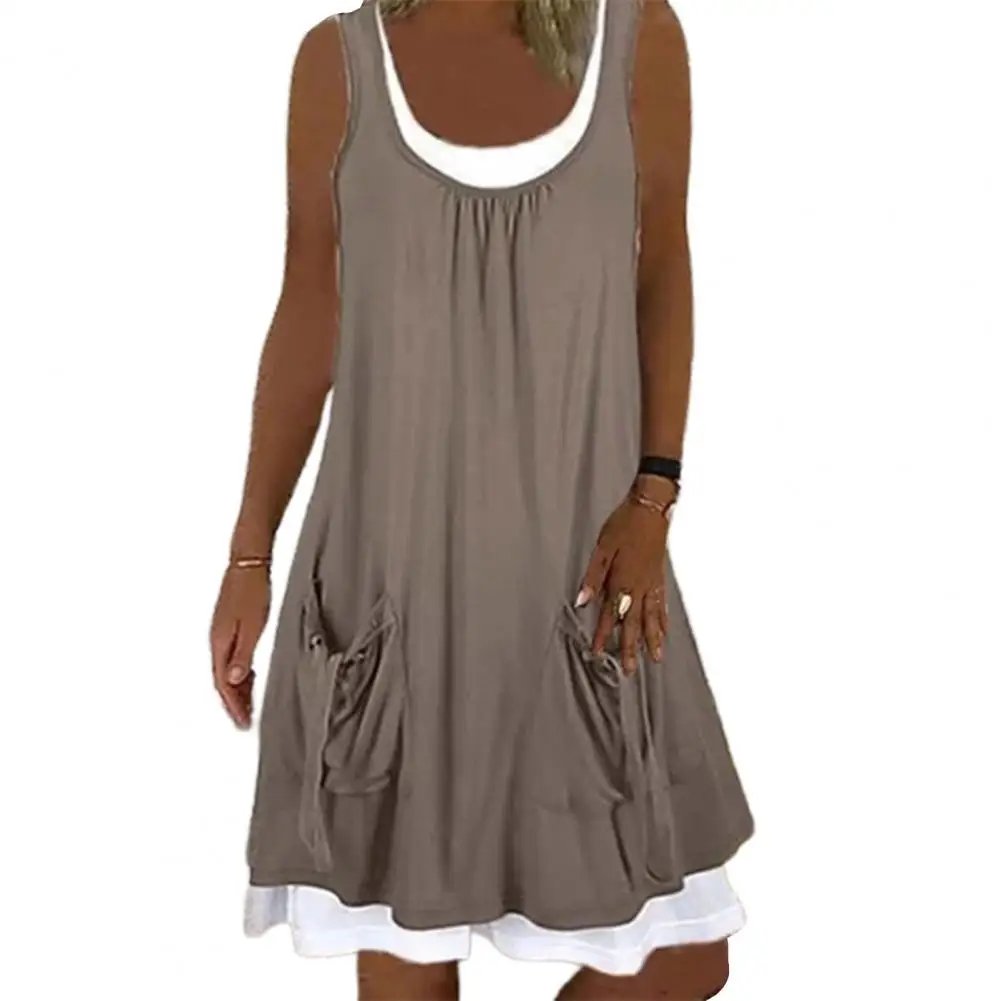 

Винтажное женское платье-жилет, наряд, Бандажное однотонное летнее платье-жилет без рукавов, свободное мини-платье для повседневной носки, ...