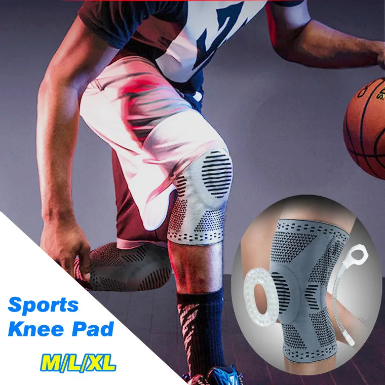 

1 Piece Basketball Knee Pad Silicone Spring Grey Black Sport Knee Brace Volleyball Running Patella Support L584