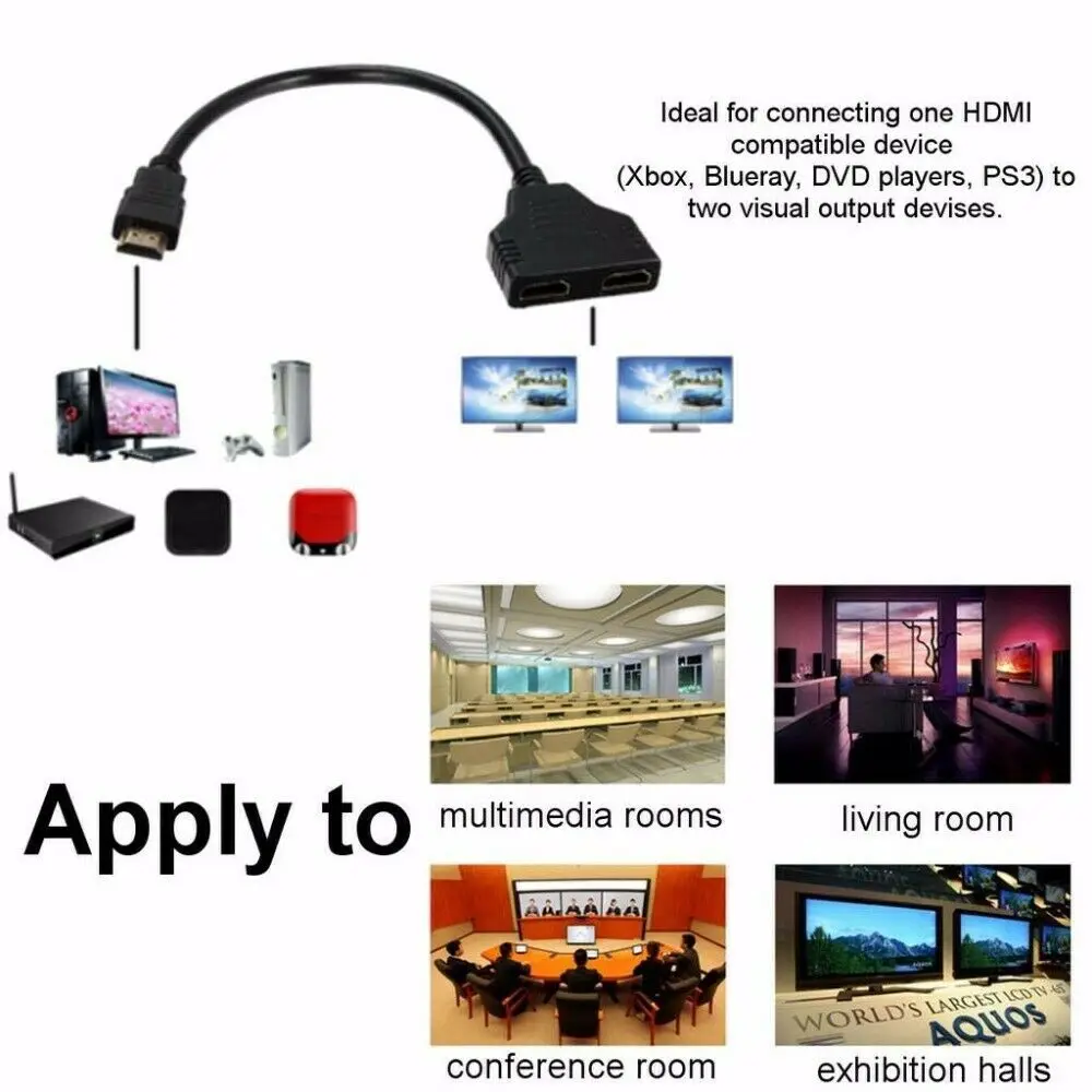HDMI 1x2 1080P HDMI к HDMI 1 мужчина к 2 женщина 1 в 2 разветвитель кабель адаптер конвертер для проектора HD tv