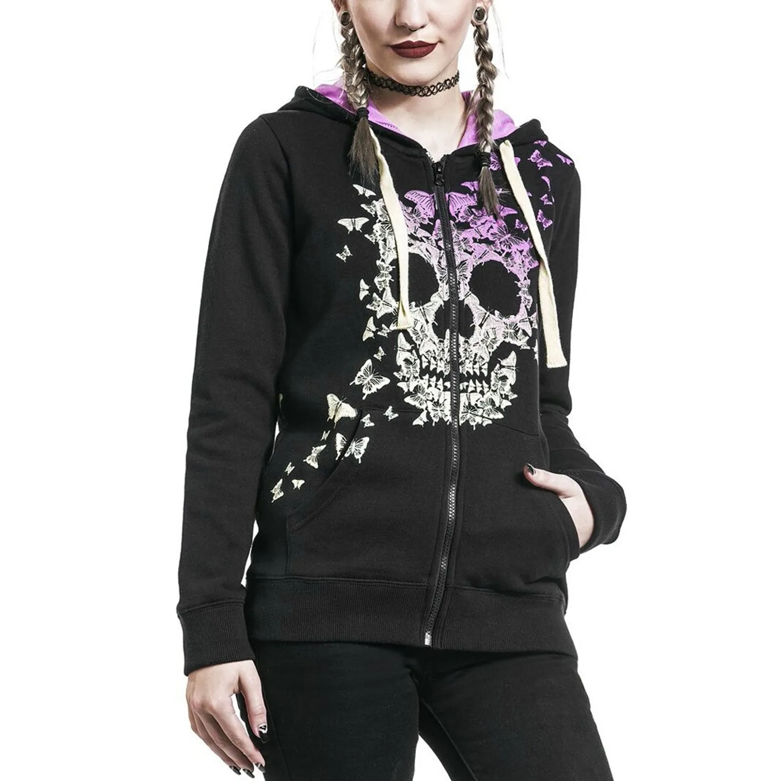 

New Punk Style Skull Print Bomber Jackets Plus Size Zipper Fly Pockets Casual Jackets With Drawstring Hood Streetwear jaqueta