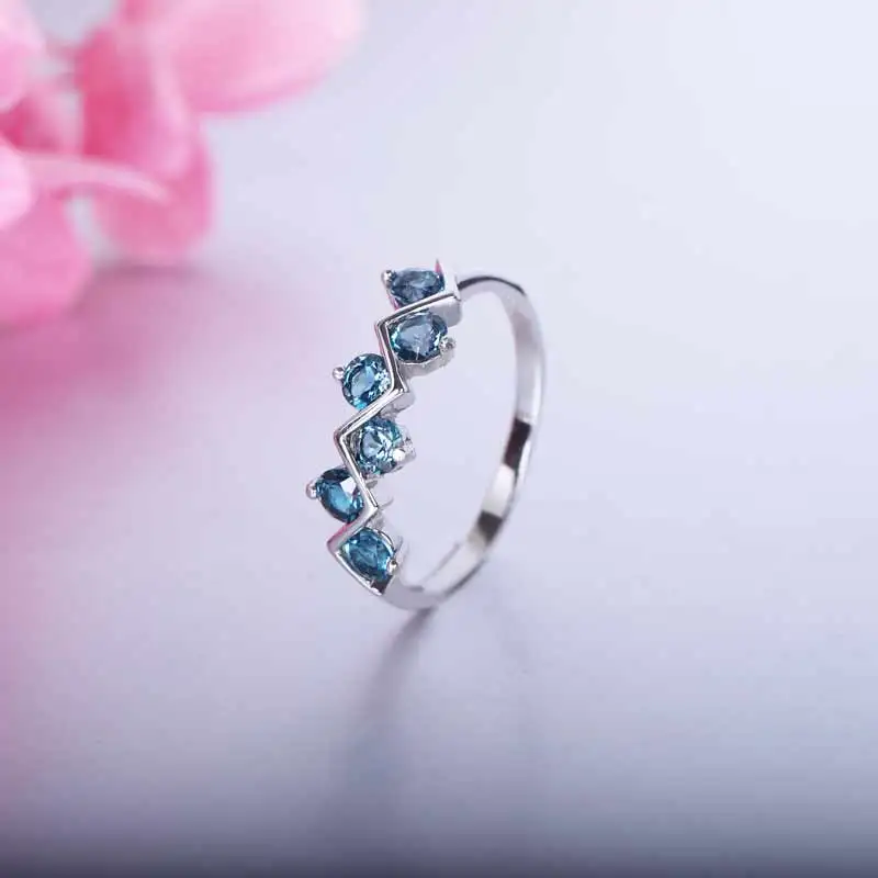 

Ring natural London Blue Topaz lemon ring S925 silver simple popular blue gem