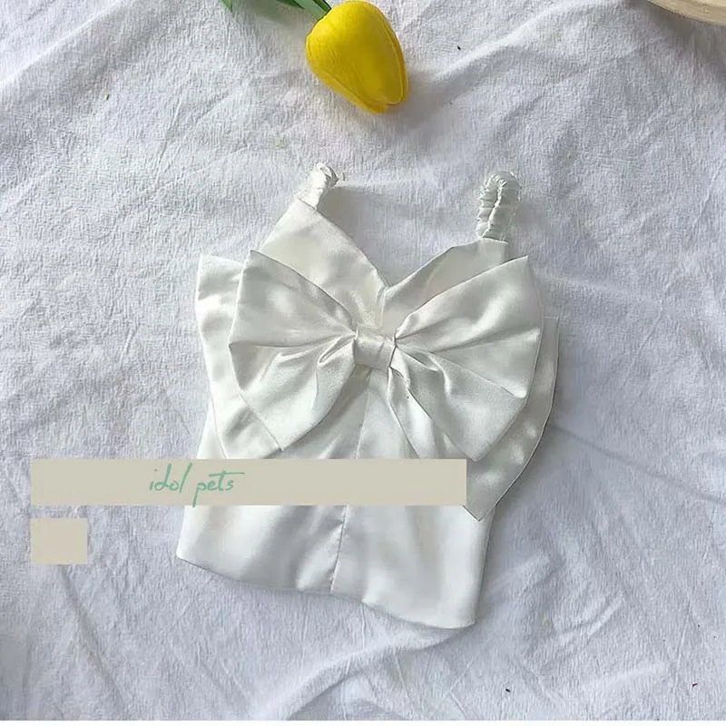 

New Summer Pet Clothes White Sling Ladies Wind Big Bowknot Dress Teddy Schnauzer Bichon Small Dog Dress