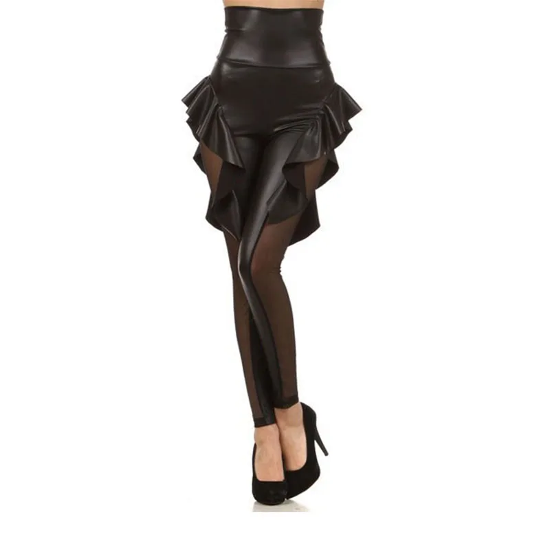 Пикантные леггинсы из искусственной кожи с высокой талией женские готические