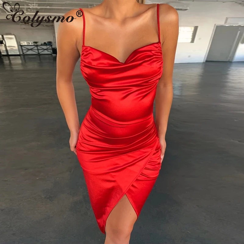 Женское атласное платье с открытой спиной средней длины|Женские платья| |