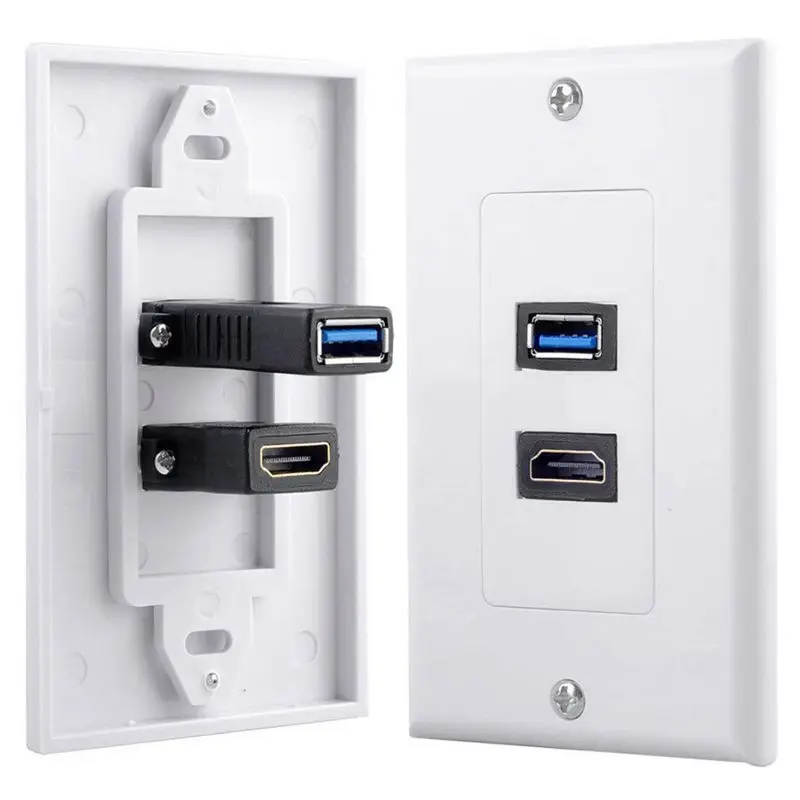 

1X 2Port HDMI+USB 3.0 Female Wall Face Plate Panel Outlet Socket Extender White