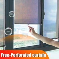 universal sunshade roller blinds suction cup window curtains heat insulation free perforated black silver blackout curtain drape