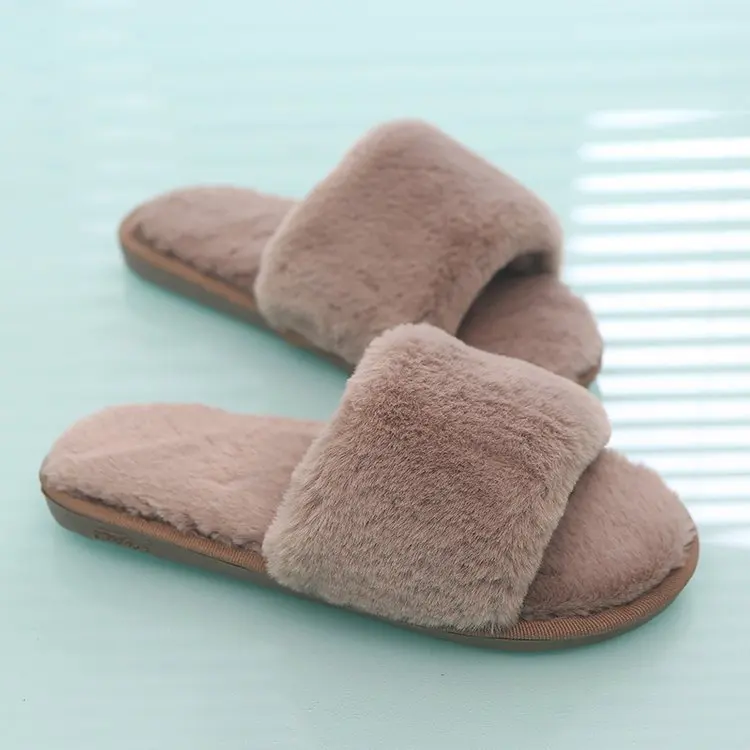 

Women Fur Slippers Winter Flat Shoes Woman Plus Size Home Slipper Plush Pantufa Women House Terlik Warm Fluffy Flip Flops 698