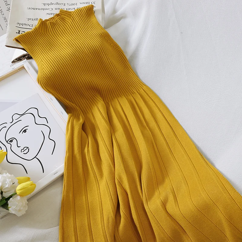 Gaganight Элегантное трикотажное женское осеннее платье макси стрейч без рукавов с