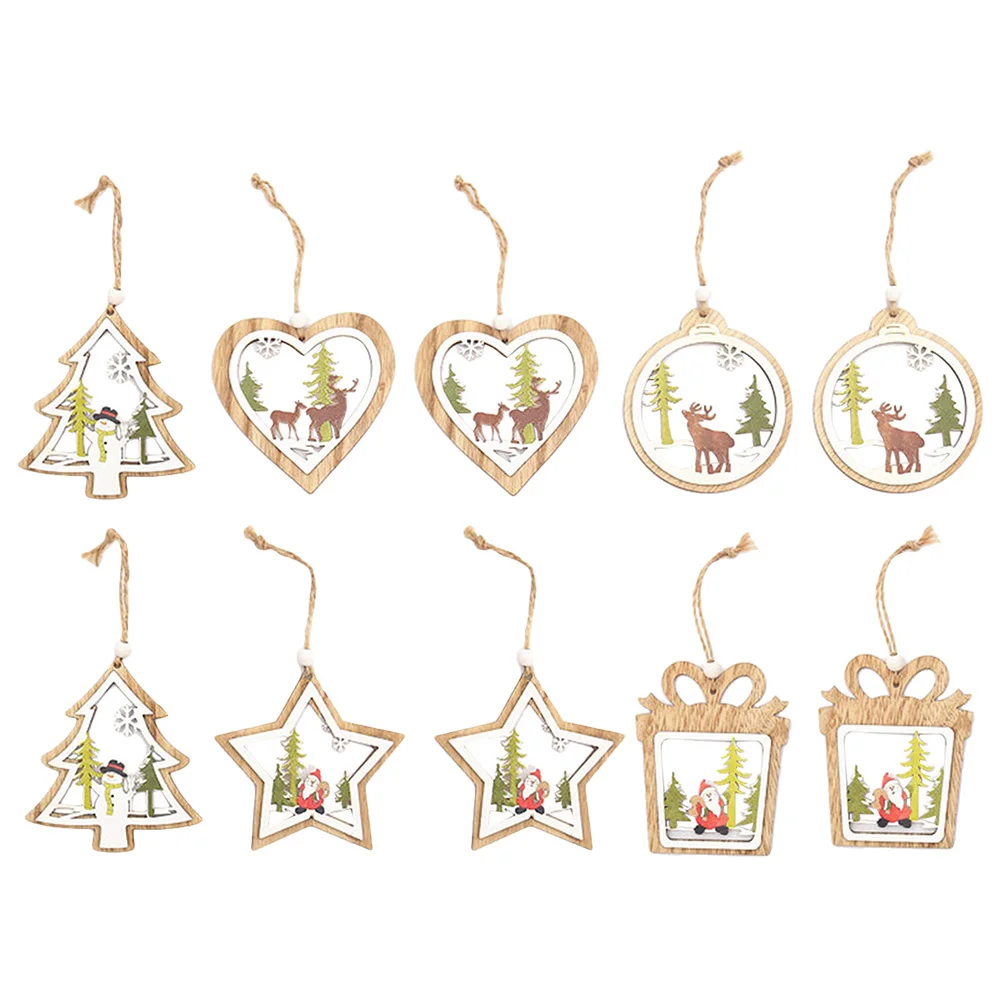 

10pcs Xmas Wood Hanging Decorations Pendants Hanging Ornaments (Mixed Style)