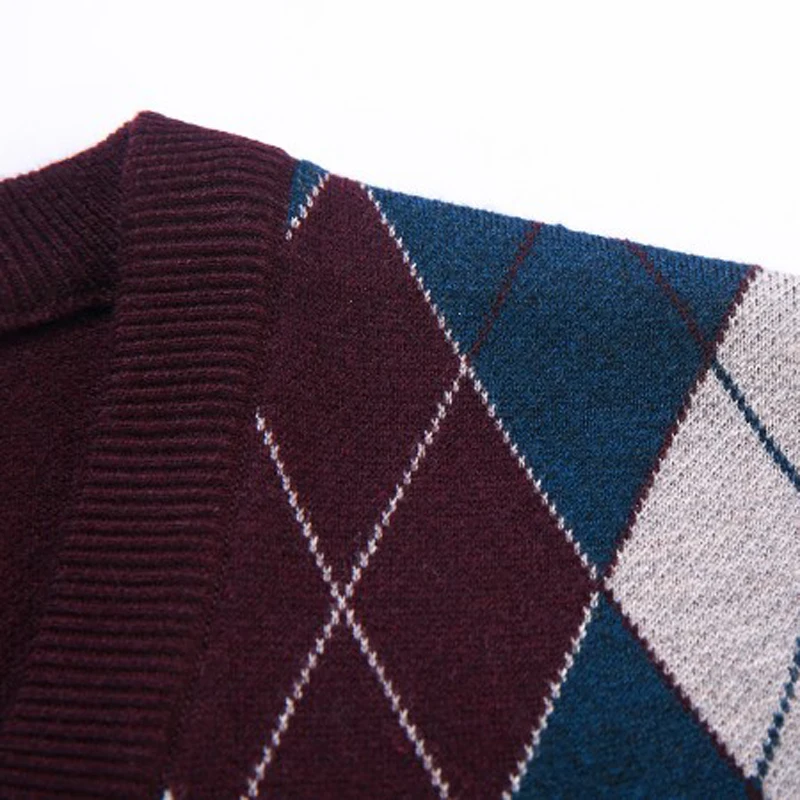 Мужской вязаный клетчатый свитер жилет без рукавов джемпер с V-образным вырезом