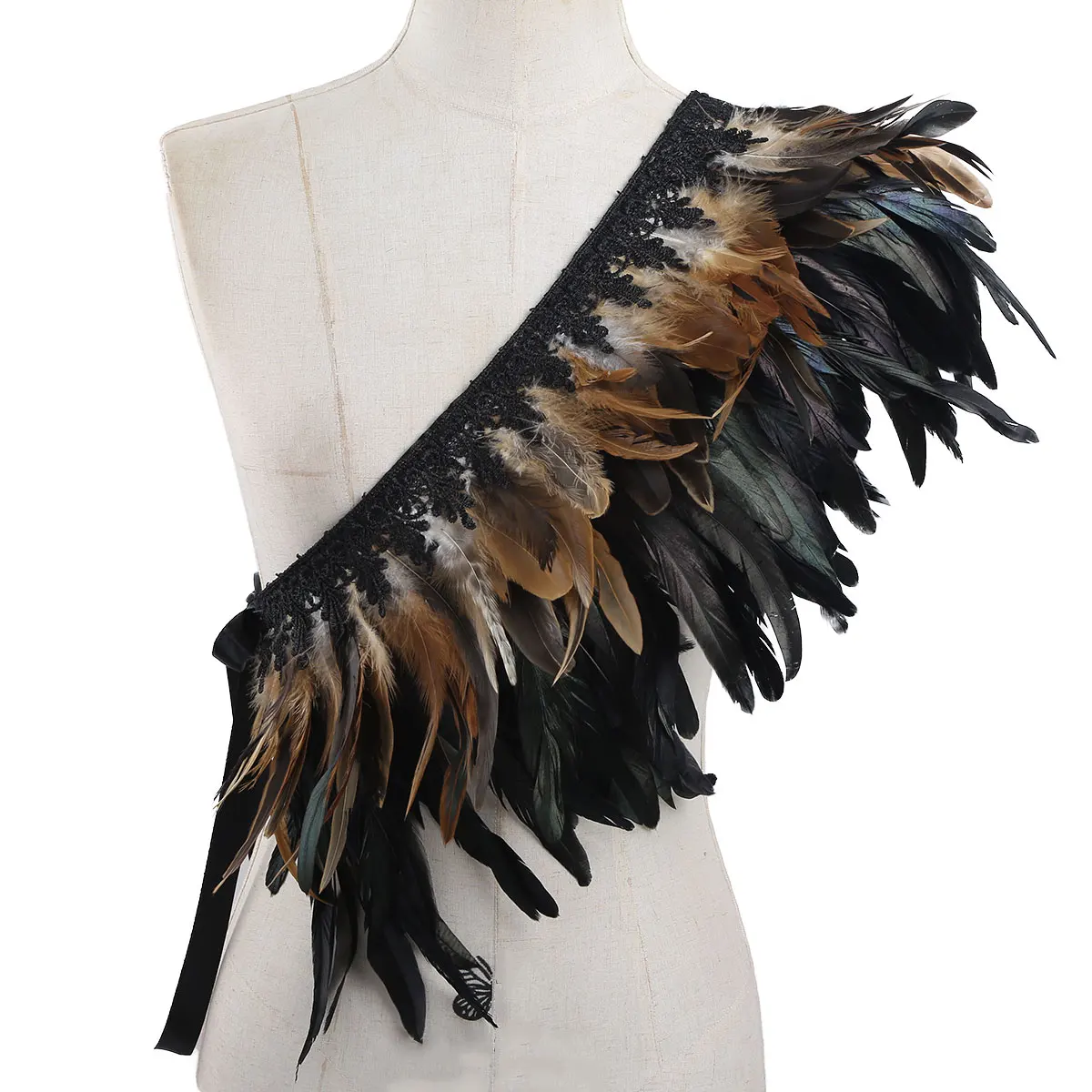 Женский черный болеро с перьями накидка на плечо кружевной воротник костюмы