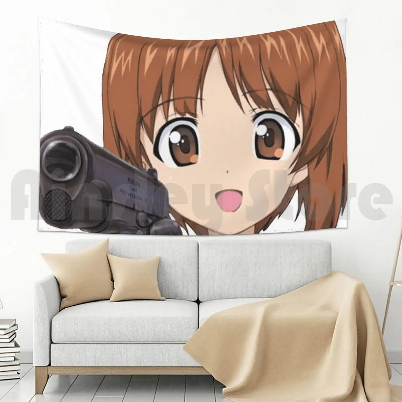 Гобелен Girls Und Panzer Miho с пистолетом гобелен для гостиной спальни 735 аниме Anglerfish |