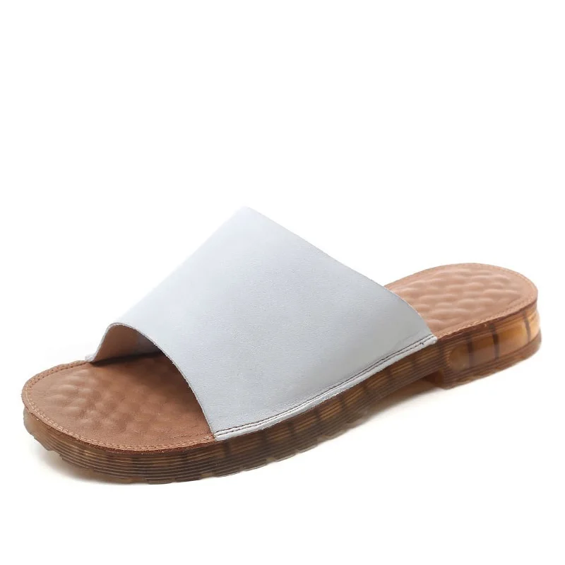 

Шлепанцы женские из натуральной кожи, мягкая подошва, без застежки, открытый носок, Повседневные тапочки, удобные сланцы, летняя модель 2021