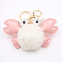 cute cartoon crab fur fluffy pompom ball keychain ladies girls handbag car pendant key ring party gifts hairball keychain