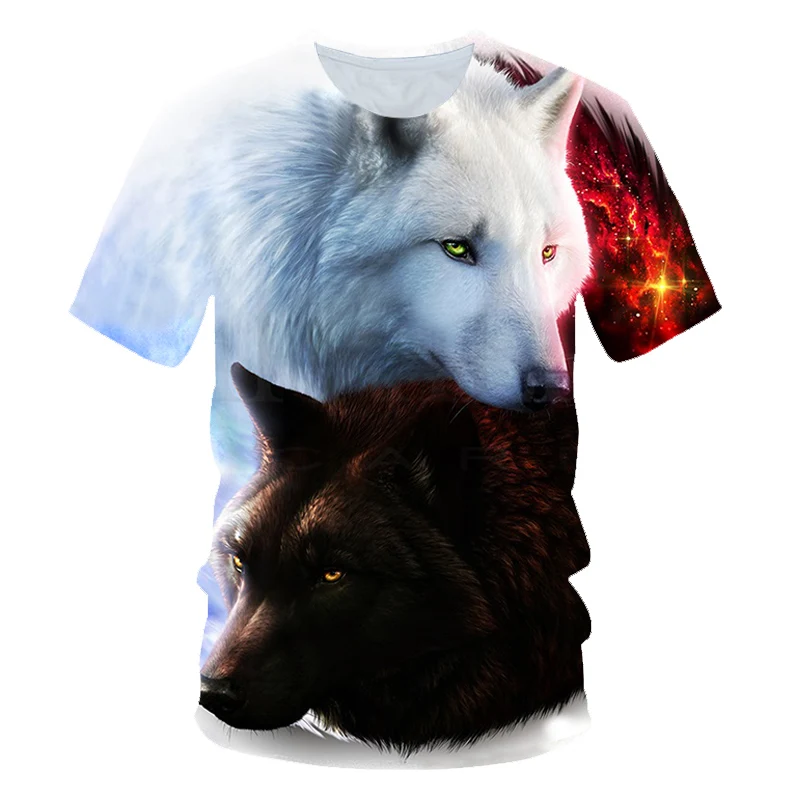 

2021 new cool couple wolf print T-shirt street men's oversized 3d T-shirt short sleeve Camiseta round neck T-shirt fashion sport