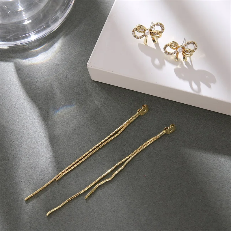 

EN Korean New Fashion Long Tassel Bow Drop Earrings Gold 2021 Female Elegant Luxury Simple Hanging Earrings Women Jewelry Party