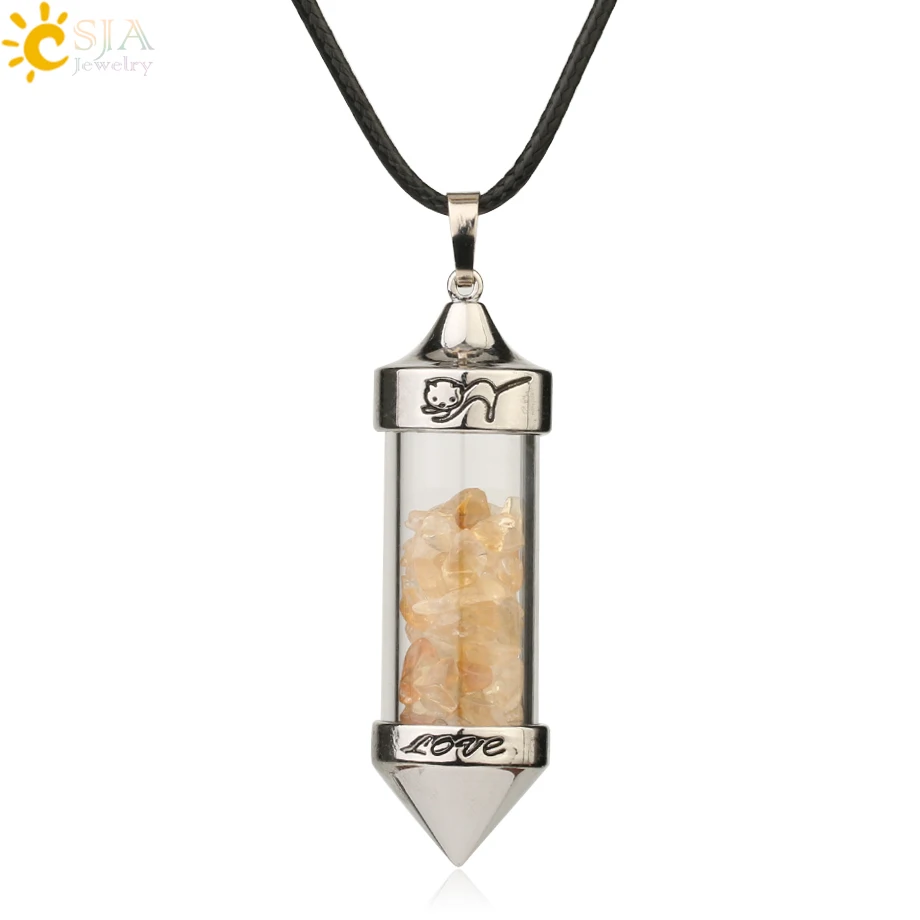 Citrine Chain Csja желая Подвески с флаконами ожерелья натуральный камень Гравий в форме пули кулон Романтическая любовь юбилей подарок для женщин G184 - Окраска металла: Citrine Chain