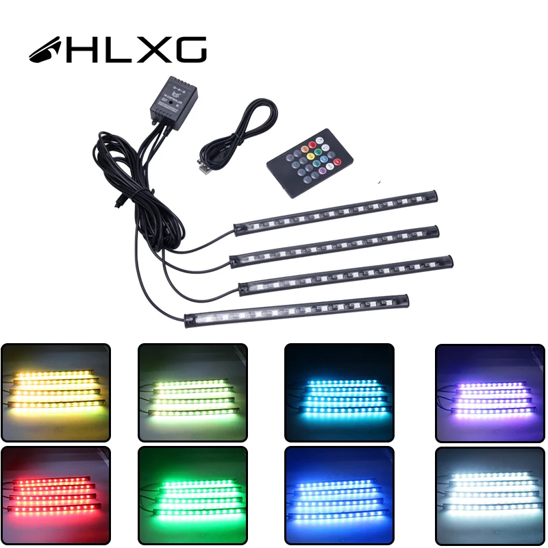 HLXG 4x RGB Автомобильный декоративный светильник с дистанционным управлением