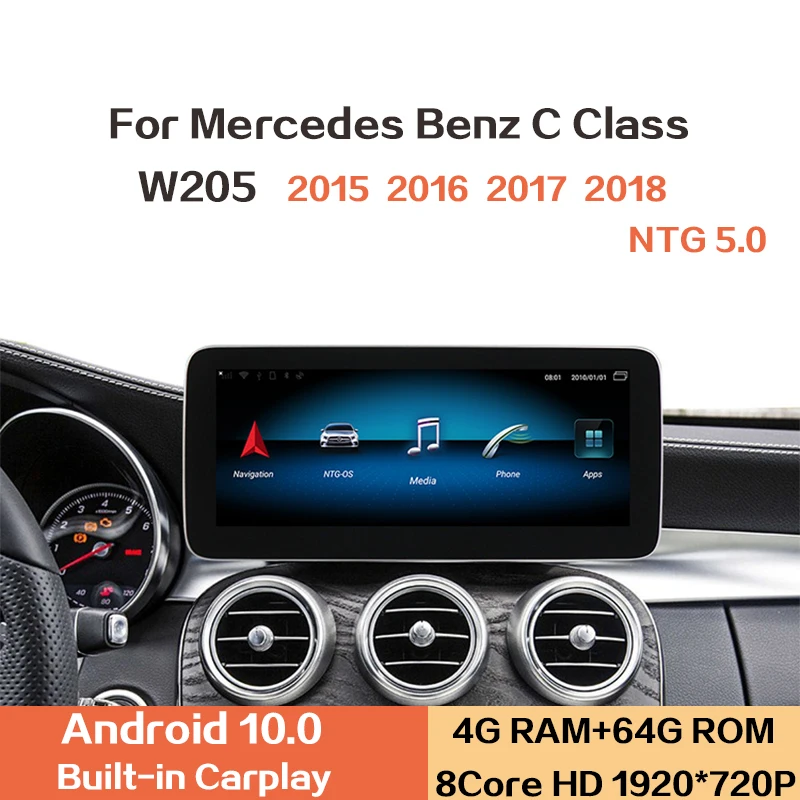 

Для Mercedes Benz C Class W205 2015 2016 2017 2018 NTG5.0 Android10.0 автомобильное радио GPS Мультимедийная навигация Carplay