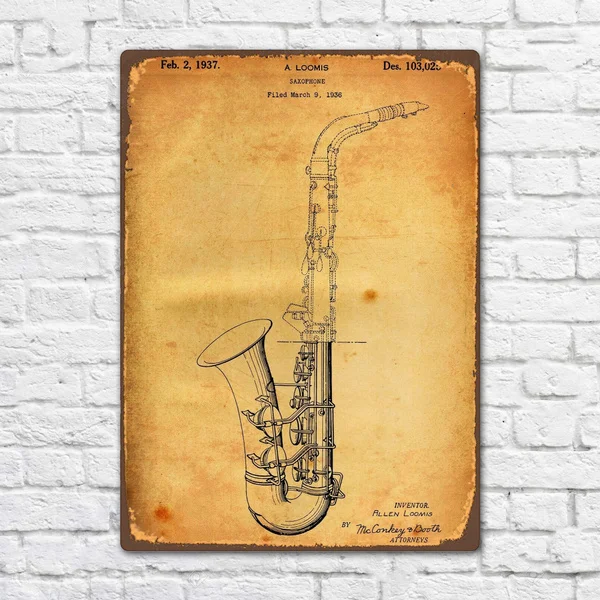 

Saxophone 1936 Patent Vintage Retro Metal Tin Sign Metal Sign Music Art Decor Fashion Art Decor Poster