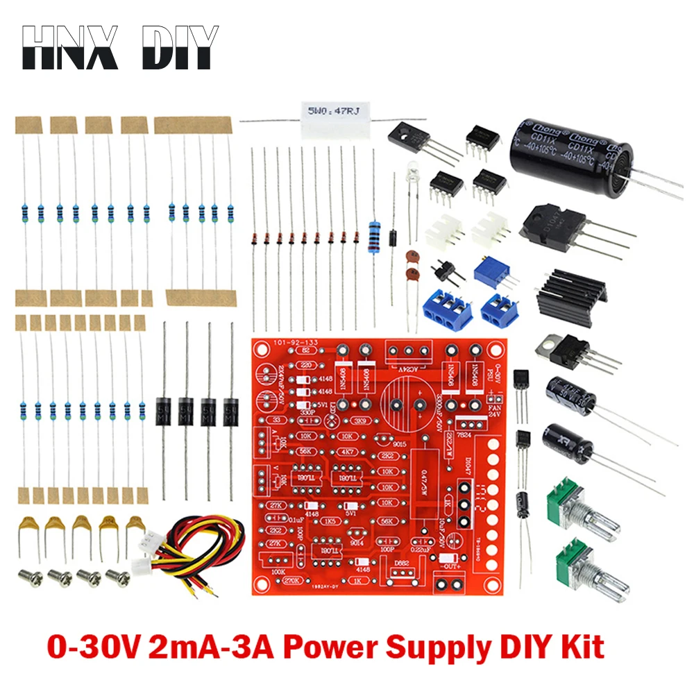 

0-30V 2mA-3A DC Regulated Power Supply DIY Kit Continuously Adjustable Current Limiting Protection Voltage Regulator Set