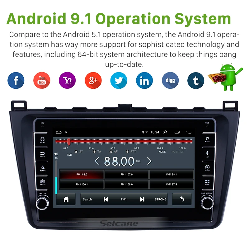Seicane Автомобильный HD Android 9 1 авто радио gps стерео 2DIN 2 + 32GB для Mazda 6 Rui wing 2008 2009 2010 2011 2014