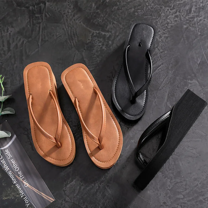 

Women 4cm Heels wedge platform Slippers Summer clip toe Flip Flops Woman thongs Shoes lady ladies Female Beach sewing bath room