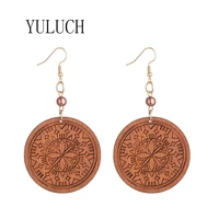 yuluch girls elegant party jewelry women retro pattern wood pendant earrings ladies wooden simple everyday accessories