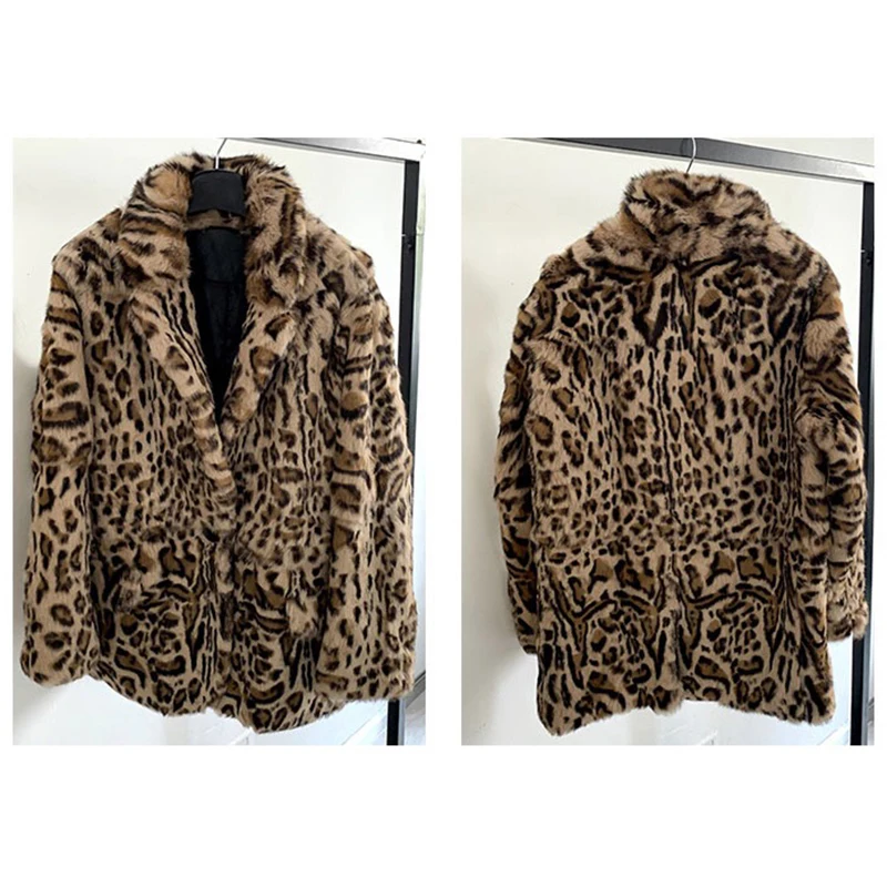 Womens tops and blouses real plus size 2020 winter coat Leopard print natural rabbit fur leather jacket women