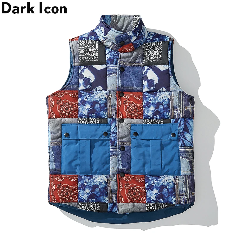 Бандана Dark Icon Мужская куртка без рукавов воротник стойка пэчворк уличная мода