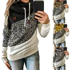 Дропшиппинг, Женский свитшот с капюшоном в стиле пэчворк, худи в стиле Харадзюку с леопардовым принтом, повседневный пуловер с длинным рукавом, женские топы