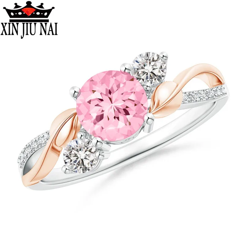 2020 new 14K rose gold fashion sweet simple cute leaf pink crystal high quality ladies diamond ring princess wedding engagement | Украшения