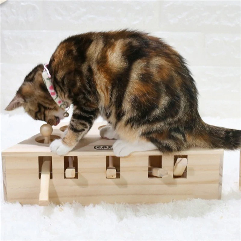 

Hot Sale Cat Playing Gopher Toy Training Behaviour Solid Wood Entertainment Pet Machine Funny Stick Toy