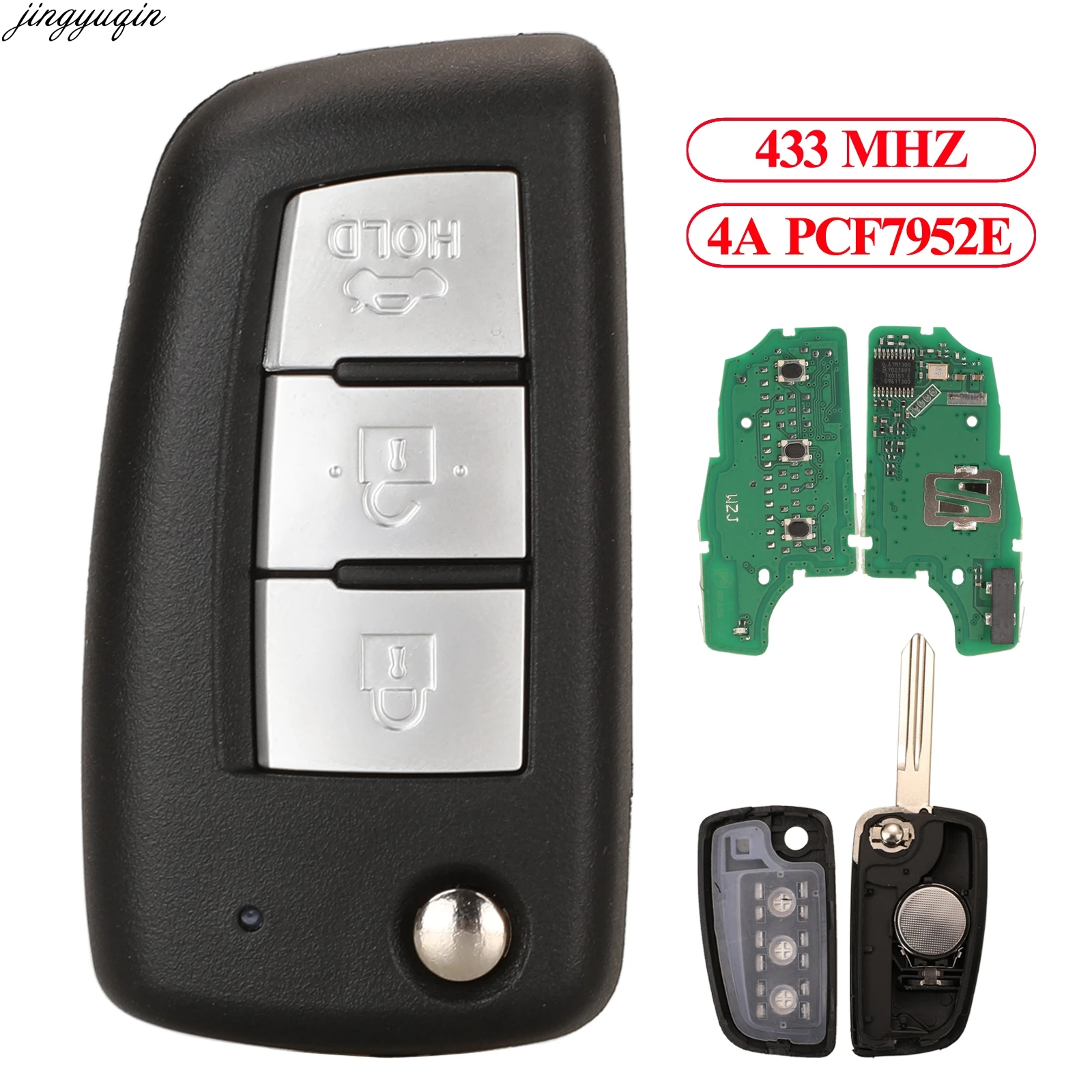 

Автомобильный ключ дистанционного управления Jingyuqin 433 МГц 4A PCF7952E для Nissan Sylphy Bluebird Qashqai Kicks Tilda X-Trail 2019, 3 кнопки