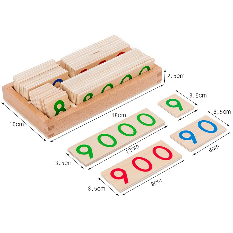 Tarjeta Montessori de madera para ni&ntilde;os, tarjeta de aprendizaje de n&uacute;meros 1-9000, ayuda para la ense&ntilde;anza de matem&aacute;ticas, juguetes educativos de educaci&oacute;n temprana para ni&ntilde;os en edad preescolar-1