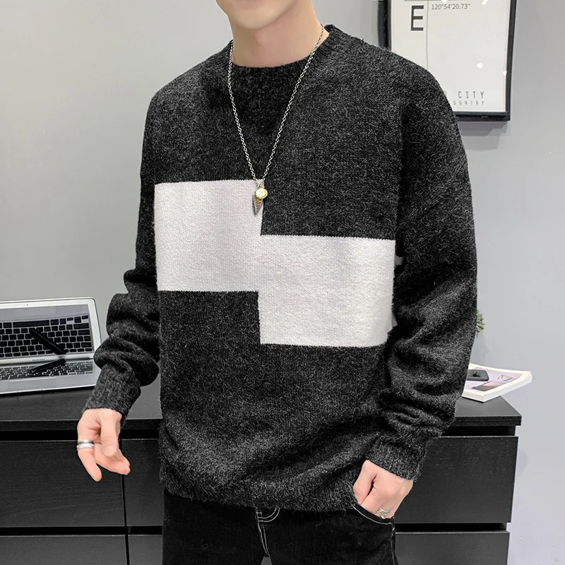 

Men's Winter New Sweater Korean Version Thick Round Neck Sweater Pullover Sweater Youth Warm Base Men's Clothing