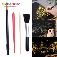 4pcs with stick scraper pen diy gift painting drawing scratch arts set black brush for scratch sketch art papers boards tools