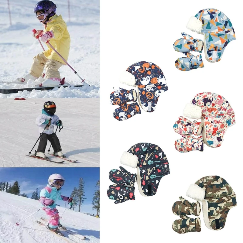 

Children's Warm Hat Gloves 2-piece Set for Camping Rock Climbing Snowboarding Tourism Skin Friendly Ventilation B03A