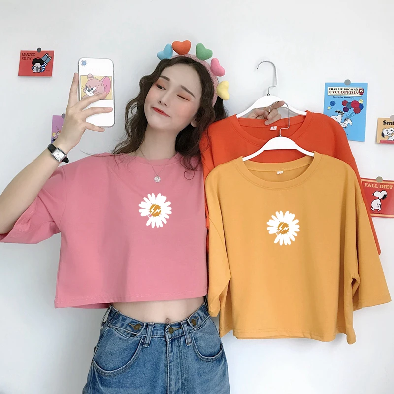 Укороченный топ Kpop G-dragon Fans рубашки Daisy aestic Sun Flower Харадзюку свободная хлопковая