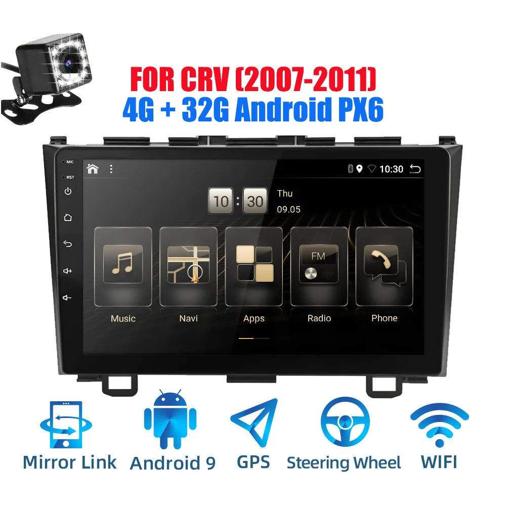 Android PX6 CAM 2din Android 9,0 Ouad Core PX6 Автомагнитола стерео для Honda CRV 2006-2011 gps Navi Аудио Видео плеер Wifi BT HDMI DAB - Цвет: Android PX6 CAM