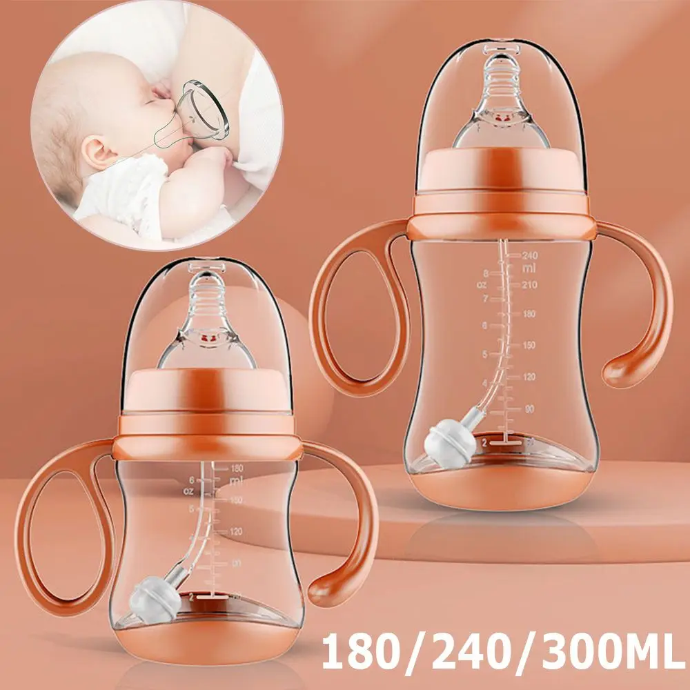 

180/240/300ml Baby Bottle with Grip Infant Wide-Caliber Baby Feeding Bottles Silicone Nursing Nipple Milk Water Drinking Bottle
