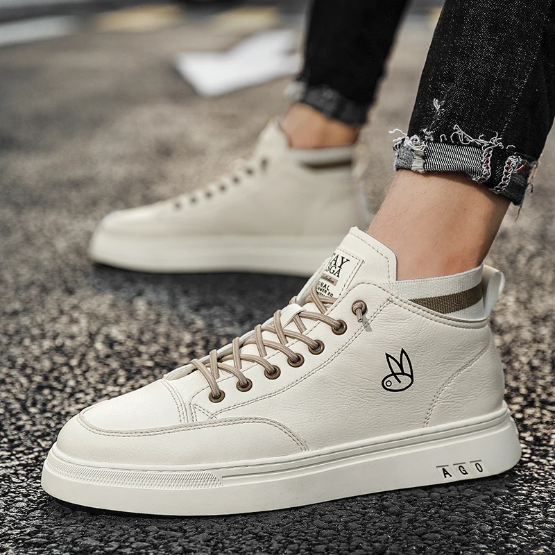 

New Trend Casual Footwear Men Youth Black Beige Sneakers Mens Comfortable Casual Shoes Male High Top Men Walking Shoes