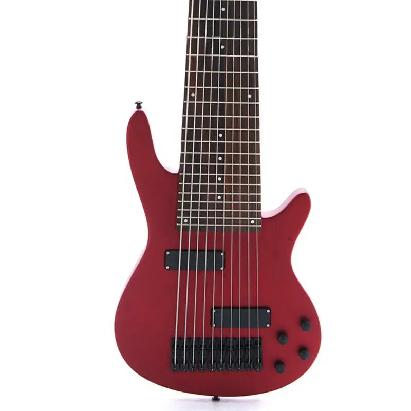 

Новинка, высокое качество, 10 струн, под заказ, красная электрическая бас-гитара, черная фурнитура, корпус из липы, гриф из палисандра, кленовы...