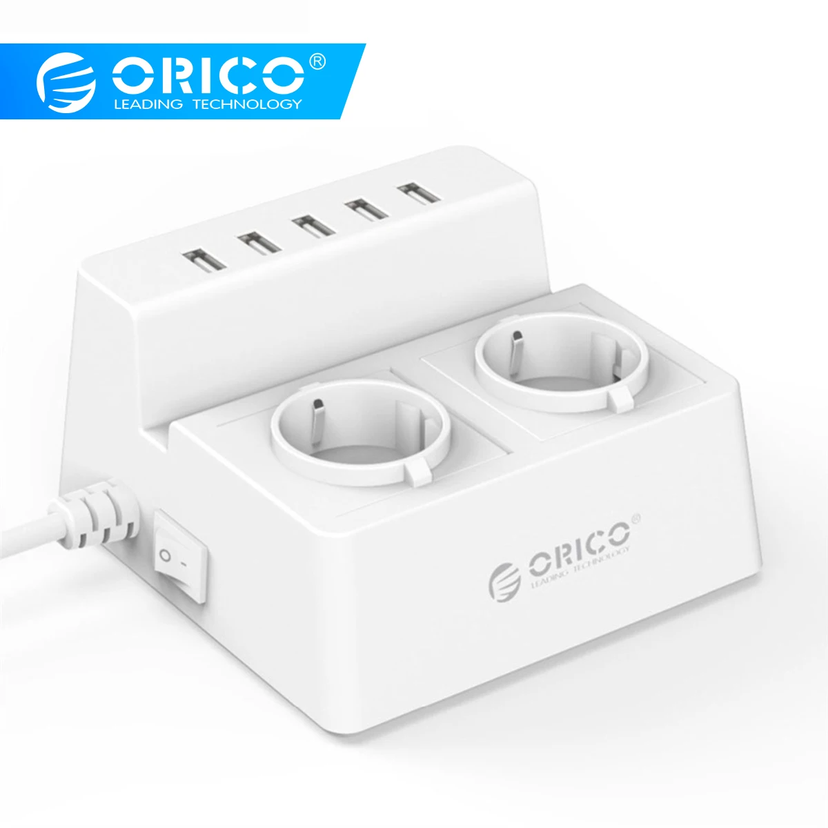 ORICO ODC для офиса и дома, 2 розетки переменного тока, сетевой фильтр для ЕС, Великобритании, сетевой блок с 5 портами, USB зарядное устройство, 40 Вт, 1,5 м, шнур питания-белый/черный